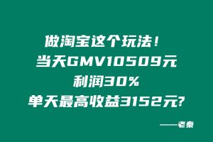 做淘宝这个玩法!当天GMV10509元,利润30%,单天最高收益3152元。 老秦
