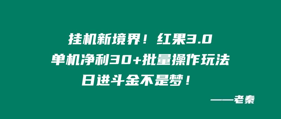 挂机新境界!红果3.0,单机净利30+批量操作玩法,日进斗金不是梦 老秦