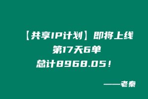 第17天:【共享IP计划】即将上线,今天6单,总计8968.05! 老秦