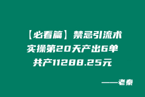 【必看篇】如何不用禁忌引流术,实操第20天产出6单,共产11288.25元 老秦