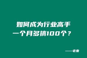 如何成为行业高手,一个月多搞100个? 老秦