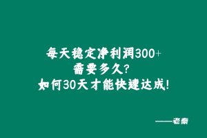 每天稳定净利润300+需要多久?用这个玩法30天才能快速达成! 老秦