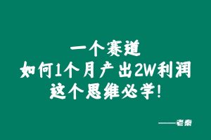 老秦：一个赛道如何1个月产出2W利润？这个思维必学！ 老秦