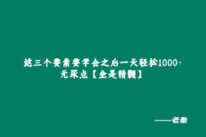 这三个要素要学会之后一天轻松1000+,无尿点【全是精髓】 老秦