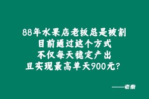 88年水果店老板总是被割,目前通过这个方式不仅每天稳定产出,且实现最高单天900元? 老秦