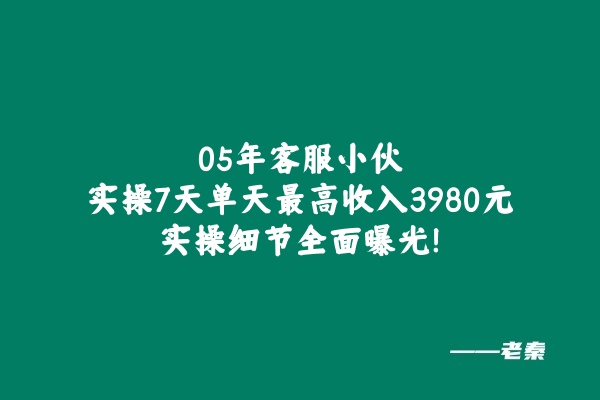 05年客服小伙，实操7天单天最高收入3980元，实操细节全面曝光！ 老秦