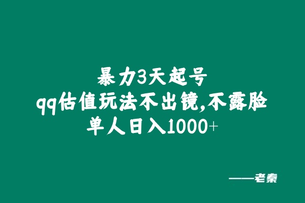 全新暴力3天起号qq估值玩法，不出镜，不露脸，单人日入1000+ 老秦
