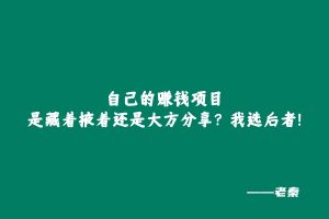 老秦：自己的赚钱项目，是藏着掖着还是大方分享？我选后者！ 老秦