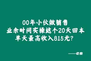 00年小伙做销售,业余时间实操这个20天回本,单天最高收入815元? 老秦