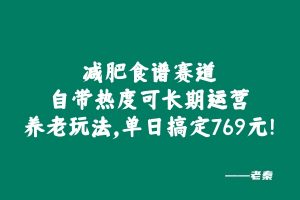 减肥食谱赛道，自带热度可长期运营，养老玩法，单日轻松搞定769元! 老秦