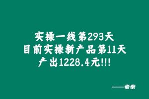 实操一线第293天，目前实操新产品第11天产出1228.4元！！！ 老秦