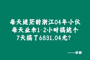每天迷茫的浙江04年小伙，每天业余1-2小时搞这个，7天搞了6831.04元？ 老秦