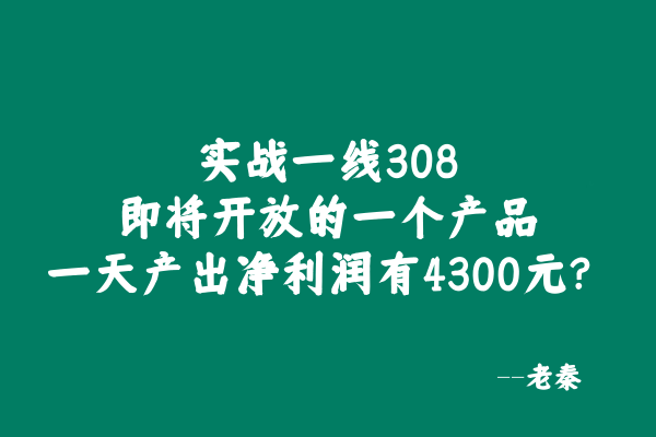 实战一线308天，即将开放的一个产品一天产出净利润有4300元？ 老秦