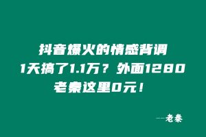 抖音爆火的情感背调，1天搞了11985元？外面1280，老秦这里0元！ 老秦