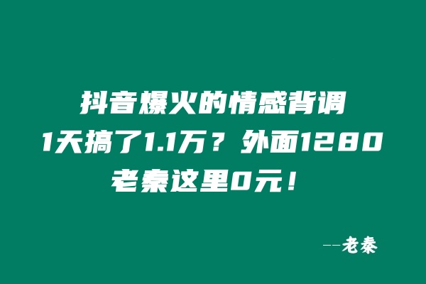 抖音爆火的情感背调，1天搞了11985元？外面1280，老秦这里0元！ 老秦