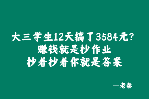 大三学生12天搞了3584元?赚钱就是抄作业,抄着抄着你就是答案! 老秦