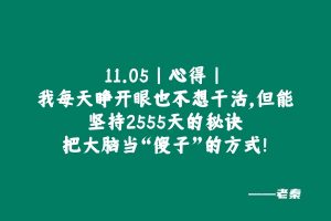 11.05丨心得丨我每天睁开眼也不想干活,但能坚持2555天的秘诀:把大脑当“傻子”的方式! 老秦